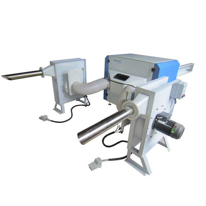 Fiber opening and pillow filling machine with 2 nozzles